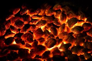 Burning coal