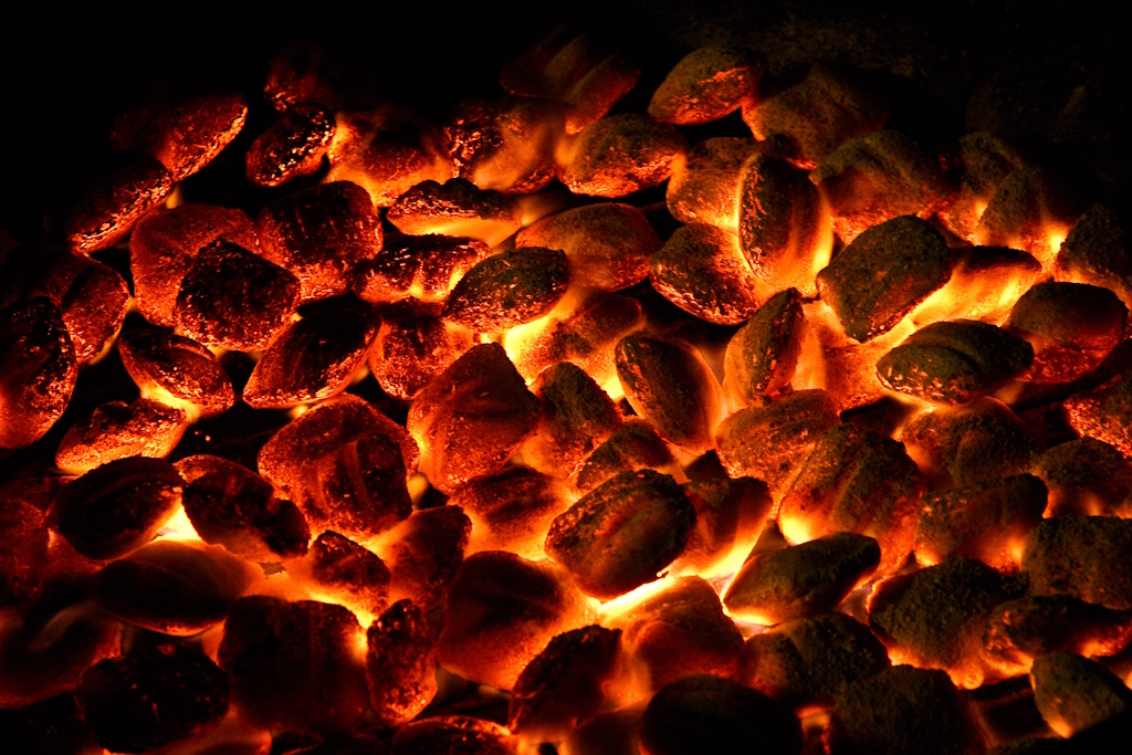Burning coal
